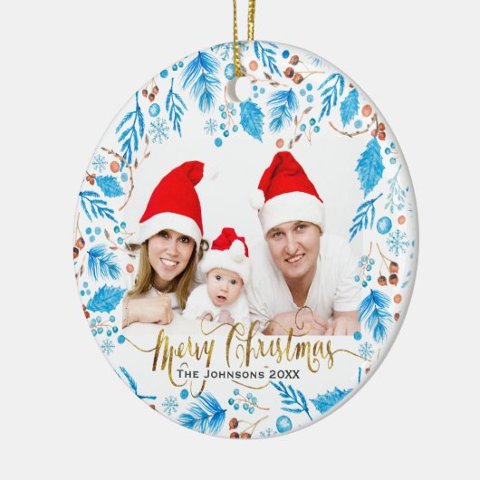 冬のパタエレガントーンカスタムフォトクリスマス セラミックオーナメント (左)