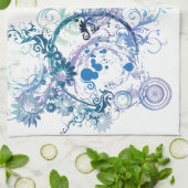 冬のパターンブルー.ターコイズ. キッチンタオル (折り畳み)