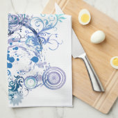 冬のパターンブルー.ターコイズ. キッチンタオル (四つ折り)