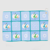 冬のパタ市松模様にン雪だるまと雪の結晶 ゴルフタオル (横)