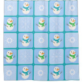 冬のパタ市松模様にン雪だるまと雪の結晶 シャワーカーテン (正面)