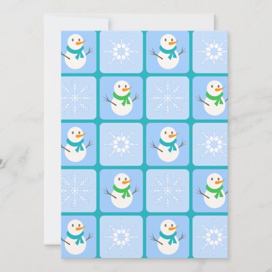 冬のパタ市松模様にン雪だるまと雪の結晶 シーズンカード (正面)