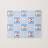 冬のパタ市松模様にン雪だるまと雪の結晶 ジグソーパズル (横)