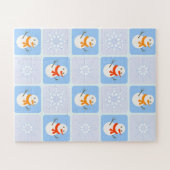 冬のパタ市松模様にン雪だるまと雪の結晶 ジグソーパズル (横)