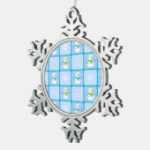冬のパタ市松模様にン雪だるまと雪の結晶 スノーフレークピューターオーナメント (右)