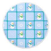 冬のパタ市松模様にン雪だるまと雪の結晶 セラミックノブ (正面)