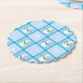 冬のパタ市松模様にン雪だるまと雪の結晶 ペーパーコースター (アングル)