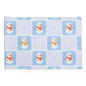 冬のパタ市松模様にン雪だるまと雪の結晶 枕カバー (裏面-右)