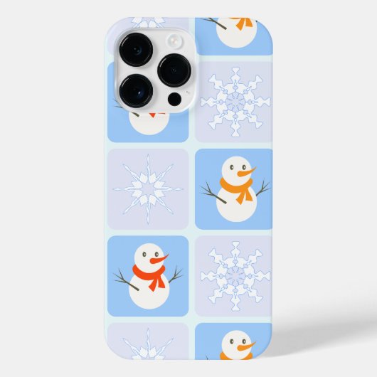 冬のパタ市松模様にン雪だるまと雪の結晶 iPhoneケース (裏面)