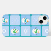 冬のパタ市松模様にン雪だるまと雪の結晶 iPhoneケース (裏面横)