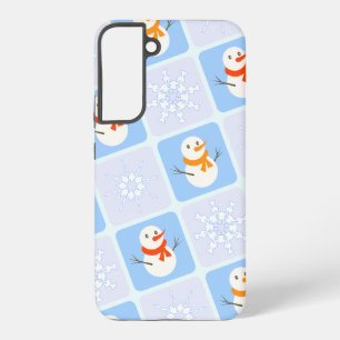 冬のパタ市松模様にン雪だるまと雪の結晶 SAMSUNG GALAXY S22+ケース
