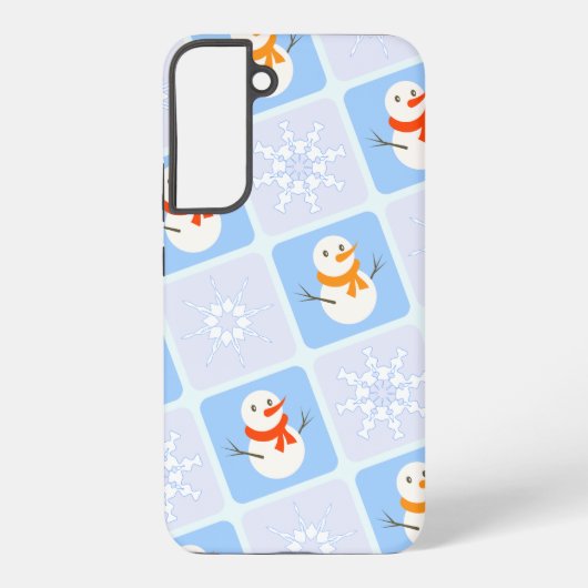 冬のパタ市松模様にン雪だるまと雪の結晶 SAMSUNG GALAXYケース (裏面)