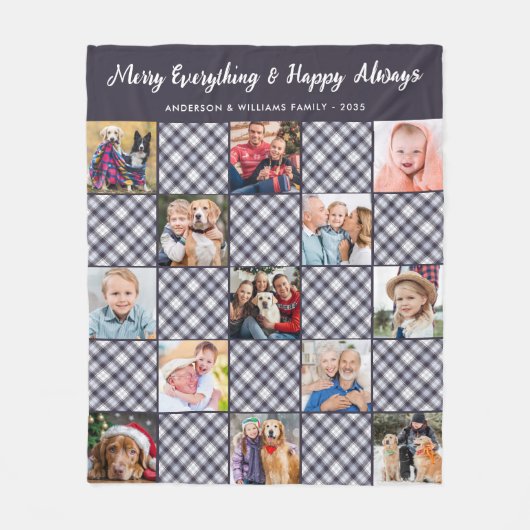 冬のパッチワークのプレイドカスタム13フォトコラージュ フリースブランケット (正面)