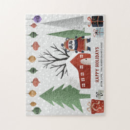 冬のパンダと木ハッピーホリデークリスマス ジグソーパズル