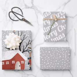 冬のパンダ、メリークリスマスと雪 ラッピングペーパーシート