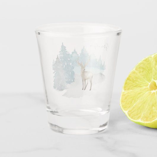 冬のパーソナライズされた森に鹿を置く ショットグラス (裏面)