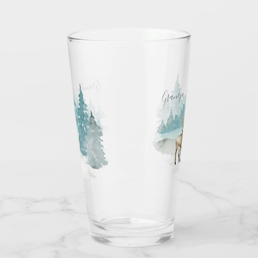 冬のパーソナライズされた森に鹿を置く タンブラーグラス (左)