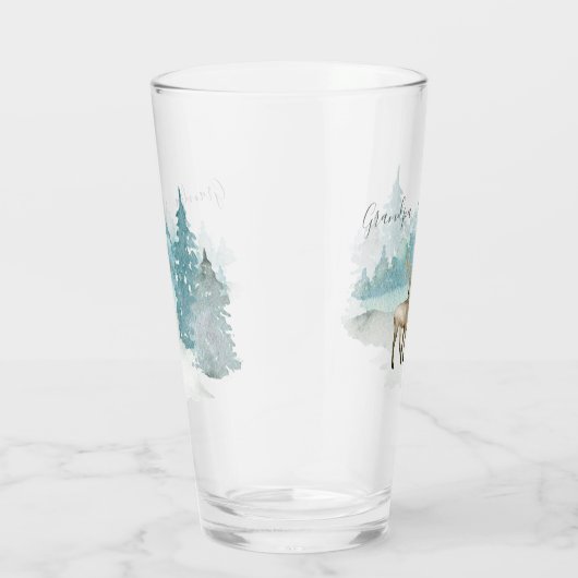 冬のパーソナライズされた森に鹿を置く タンブラーグラス (右)