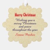 冬のパーソナライズされた窓の花アートクリスマス オーナメントカード (裏面)