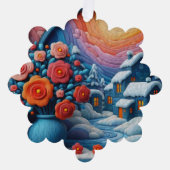 冬のパーソナライズされた窓の花アートクリスマス オーナメントカード (正面)