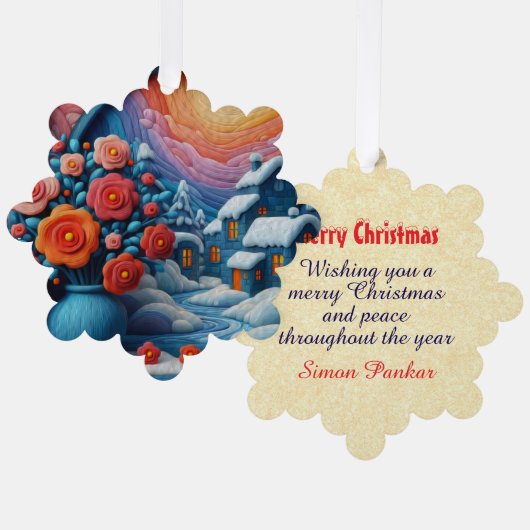 冬のパーソナライズされた窓の花アートクリスマス オーナメントカード (正面/裏面)