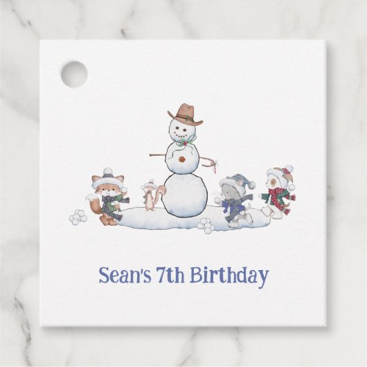 冬のパーソナライズされた雪玉ファイト誕生日カスタム フェイバータグ (正面)