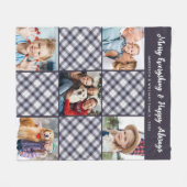 冬のパーソナライズされた青いグレープレイド写真コラージュ フリースブランケット (正面(横))