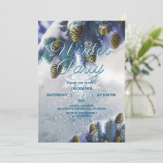 冬のパーティの招待状、スノーイお祝い シーズンカード (スタンド正面)