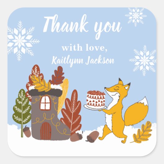 冬のパーティークリスマスキツネ野生動物の贈り物 スクエアシール (正面)