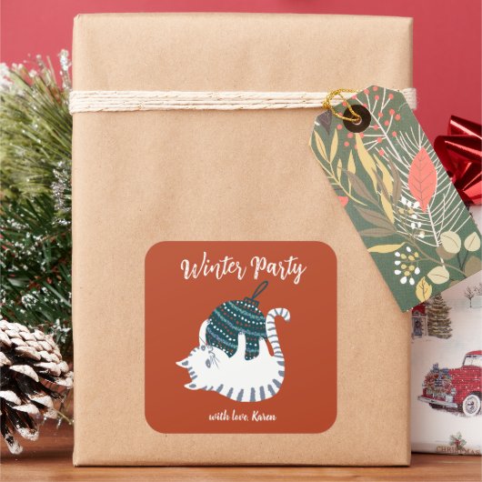 冬のパーティークリスマストイキャットギフト スクエアシール (クリスマス)