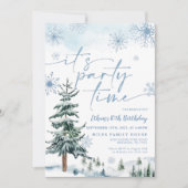 冬のパーティータイム、ブルーウィンター誕生日 招待状 (正面)