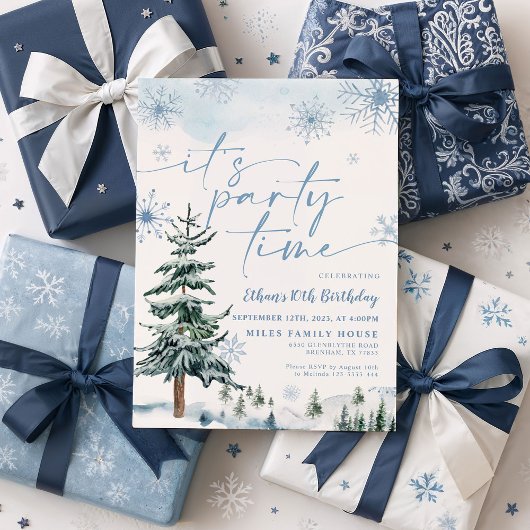 冬のパーティータイム、ブルーウィンター誕生日 招待状
