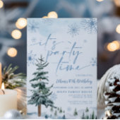 冬のパーティータイム、ブルーウィンター誕生日 招待状