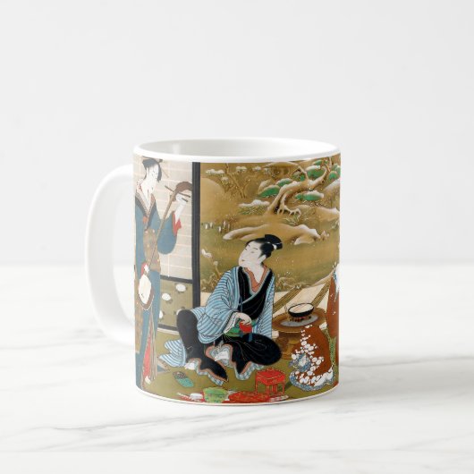 冬のパーティー：歌川豊春木版日本 コーヒーマグカップ (正面左)