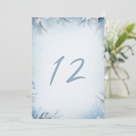 冬のパーティー、雪の多い氷のテーブルの番号記号 招待状 (スタンド正面)