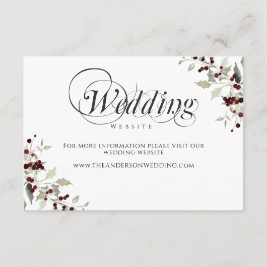 冬のヒイラギの実の結婚式ウェブサイト同梱カード エンクロージャーカード (正面)