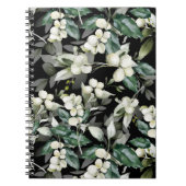 冬のヒイラギの枝の緑のパターンの水色 ノートブック (正面)