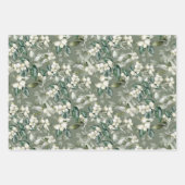 冬のヒイラギの枝の緑のパターンの水色 ラッピングペーパーシート (正面)