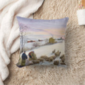 冬のヒツジを食べ物を与えること クッション (ブランケット)