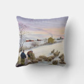 冬のヒツジを食べ物を与えること クッション (裏面)