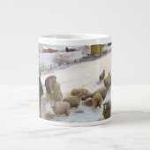 冬のヒツジを食べ物を与えること ジャンボコーヒーマグカップ (正面)