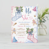 冬のヒトまたはモノ サンタ ソックス クッキー 性別発表 招待状 (スタンド正面)