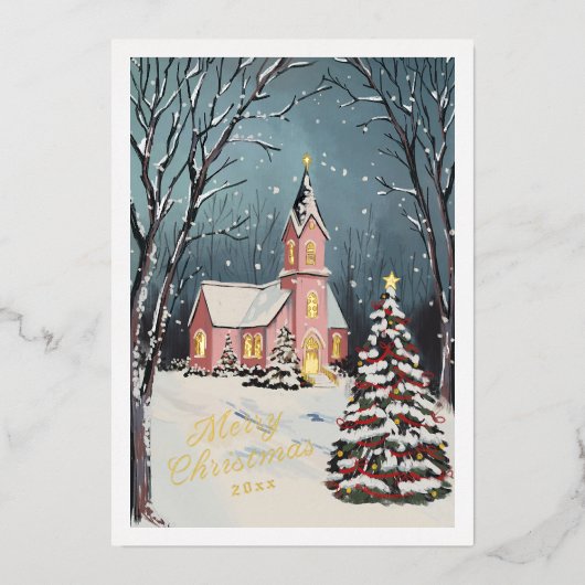 冬のビクトリアンシーンの非フォトクリスマス 箔シーズンカード (正面)