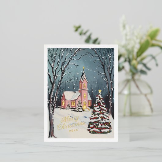 冬のビクトリアンシーンの非フォトクリスマス 箔シーズンポストカード (立ち正面)