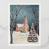 冬のビクトリアンシーンの非フォトクリスマス 箔シーズンポストカード (正面)