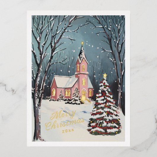 冬のビクトリアンシーンの非フォトクリスマス 箔シーズンポストカード (正面)