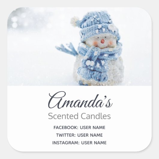 冬のビジネスにかわいい雪だるまの写真 スクエアシール (正面)