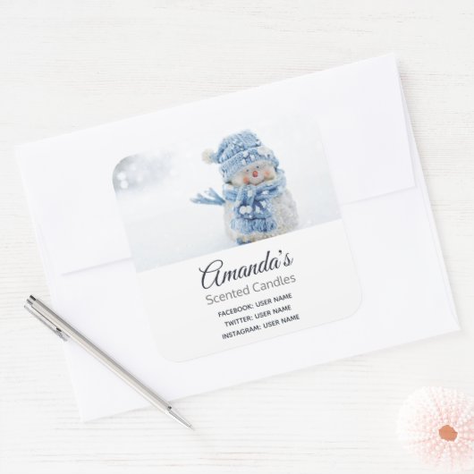 冬のビジネスにかわいい雪だるまの写真 スクエアシール (封筒)