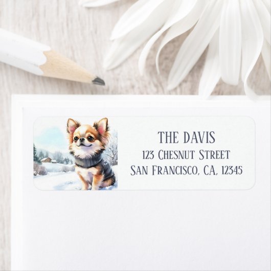 冬のビーズウォーターカラーチワワ – ラベル (インサイチュ)