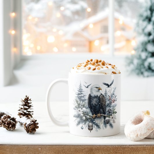 冬のビーズウォーターカラーバルドイーグル –  コーヒーマグカップ